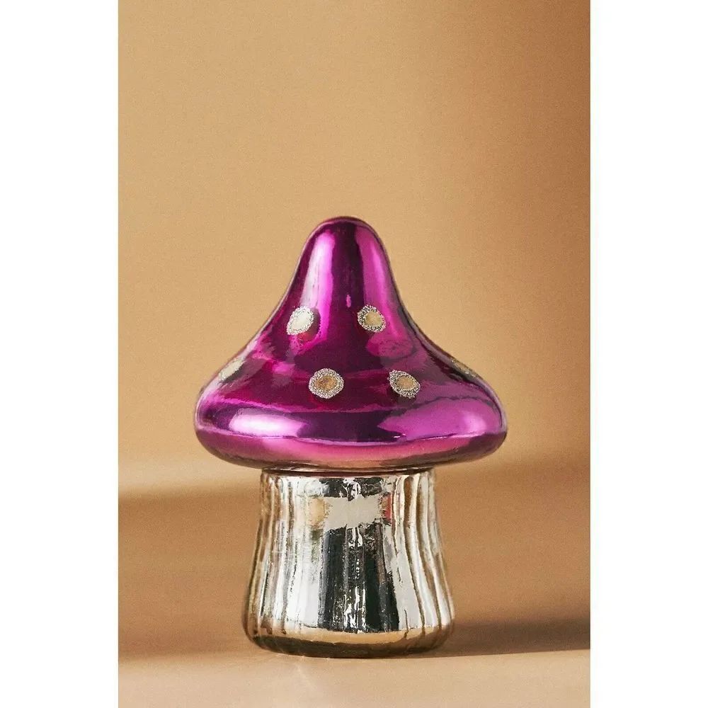 Anthropologie Mushroom Fungi Whimsical Toadstool Glass Candle Pink NEW